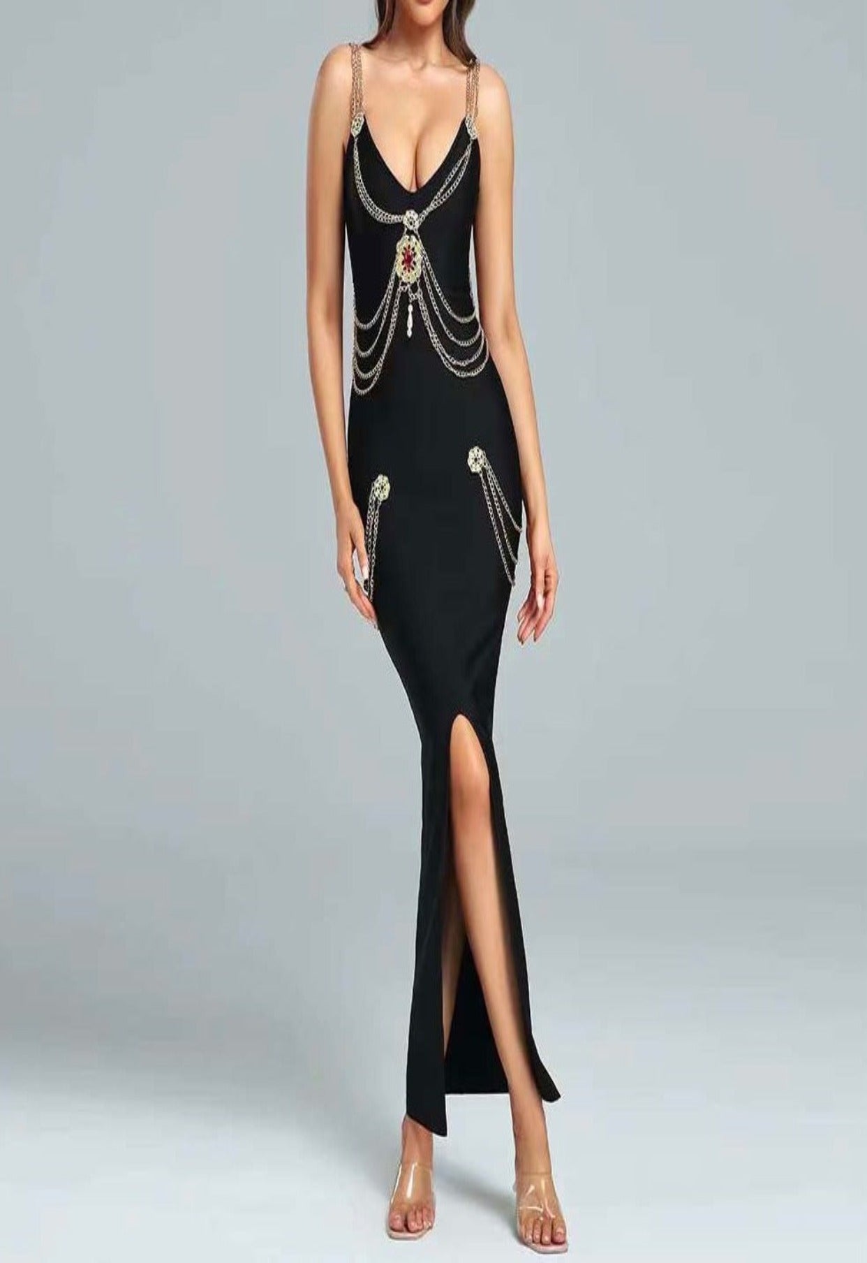 TIA GOLDEN CHAIN BANDAGE DRESS